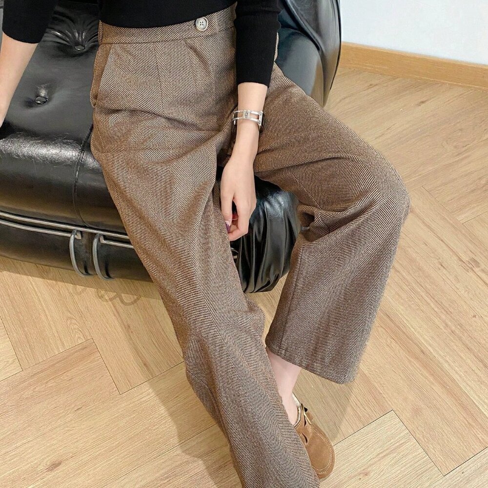 Brown Casual Women's Slim Fit Long Pants - Picture 1 of 6